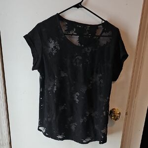 Apt. 9 Black Floral Sheer Short Sleeve Top
